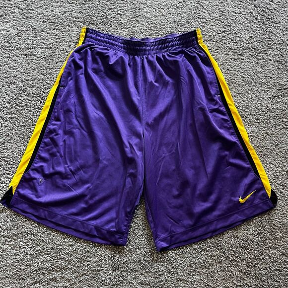 Nike Y2K Kobe Bryant Basketball Shorts Mamba Lakers Purple Yellow Mens 2XL NBA - Picture 1 of 11